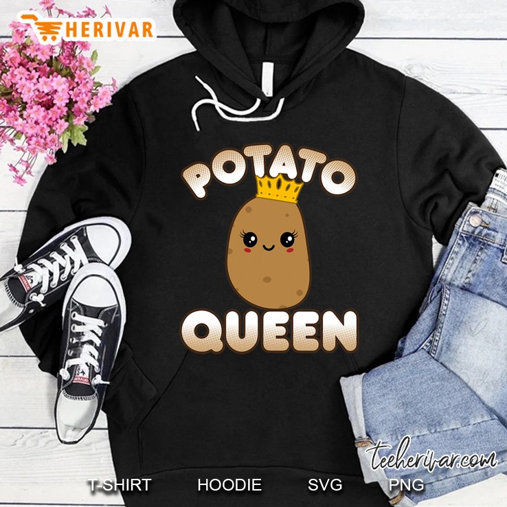 Funny Potato Gift Cute Kawaii Style Smiling Potato Queen Hoodie