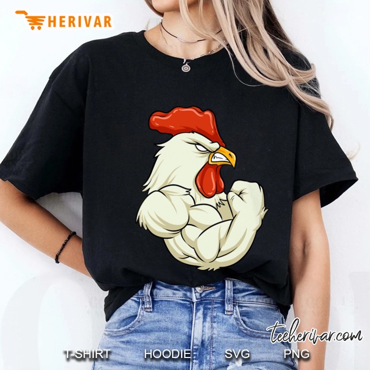 Muscles Rooster Funny Gym Chicken Ladies Tee