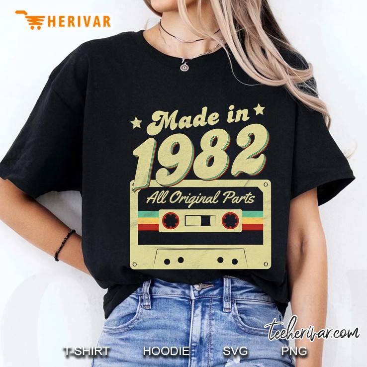 Made In 1982 Born All Original Parts Retro Vintage Cassette Ladies Tee