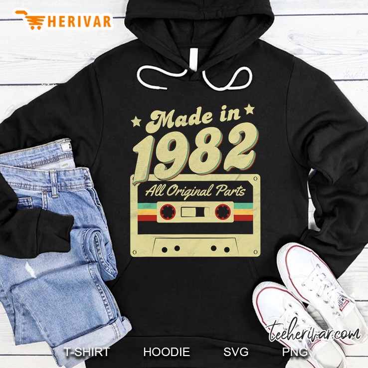 Made In 1982 Born All Original Parts Retro Vintage Cassette Hoodie