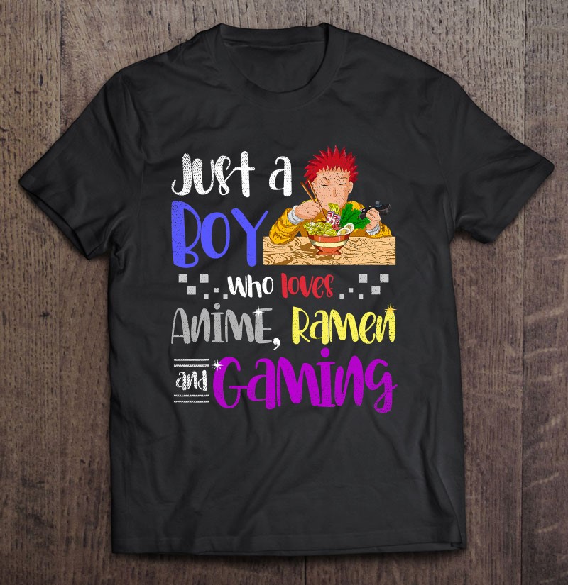 16x16 Multicolor Anime Gaming Ramen Anime Shirts Shirt Just A Boy Who Loves Anime Ramen and Gaming Throw Pillow 