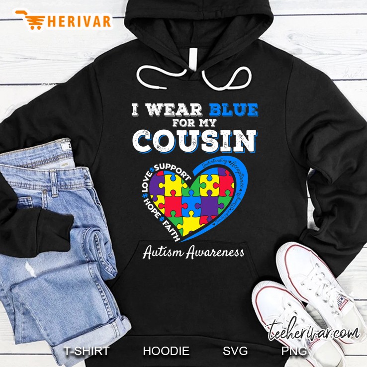 I Wear Blue For My Cousin Autism Awareness Day Girls Boys Hoodie