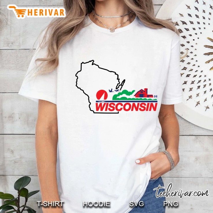 Wisconsin License Plate Wi Outline Black Ladies Tee