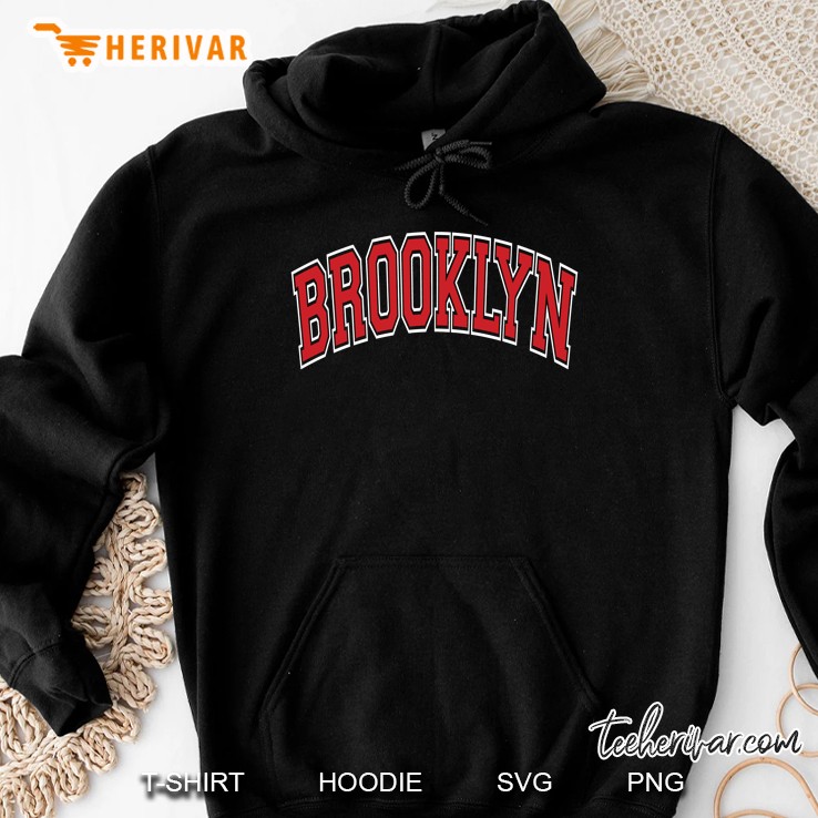 Brooklyn Varsity Style Red Text Hoodie
