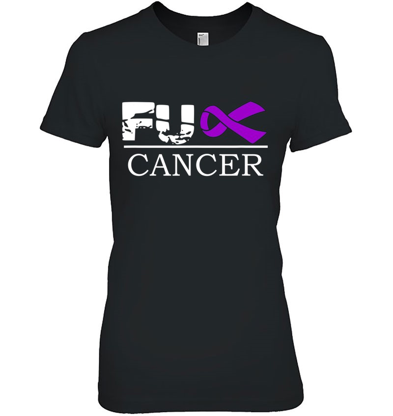 Ribbon on front left and #fuckcancer on back FREE SHIPPING Purple Long Sleeve T-Shirt Pancreatic Cancer Awareness