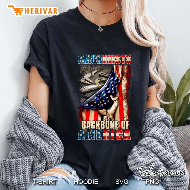 Machinists Backbone Of America Hand Holding American Flag Machine Tool Vintage Ladies Tee