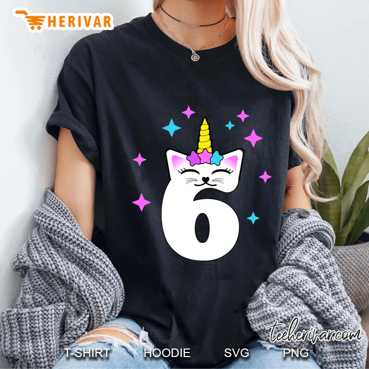 Kids 6 Year Old Cat Unicorn Caticorn 6Th Birthday Party Girls Ladies Tee