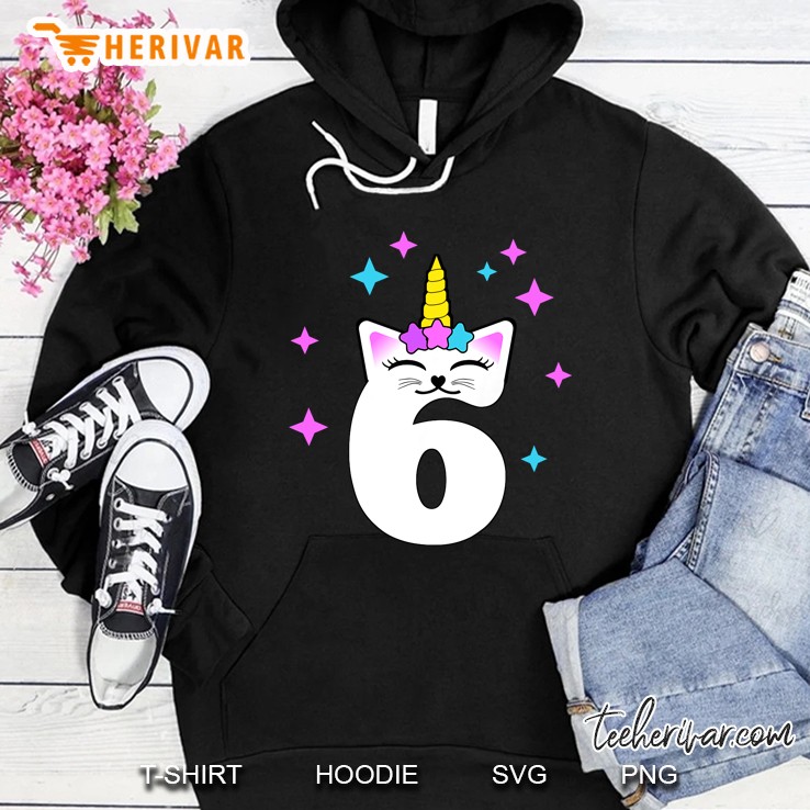 Kids 6 Year Old Cat Unicorn Caticorn 6Th Birthday Party Girls Hoodie