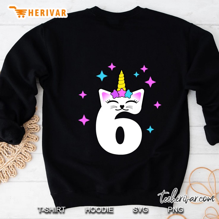 Kids 6 Year Old Cat Unicorn Caticorn 6Th Birthday Party Girls Sweatshirt