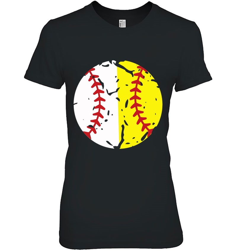 mom divided Ball mom half softball half baseball with split ball T-Shirt