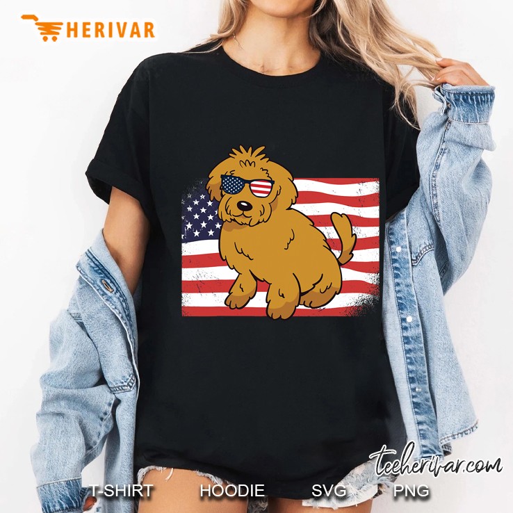 Goldendoodle American Flag 4Th Of July Usa Funny Doodle Dog Ladies Tee