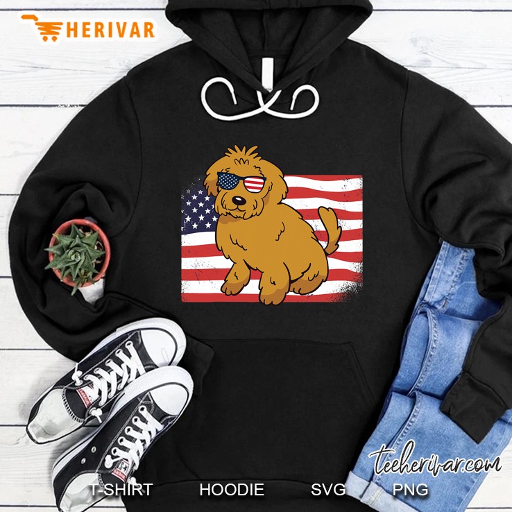 Goldendoodle American Flag 4Th Of July Usa Funny Doodle Dog Hoodie