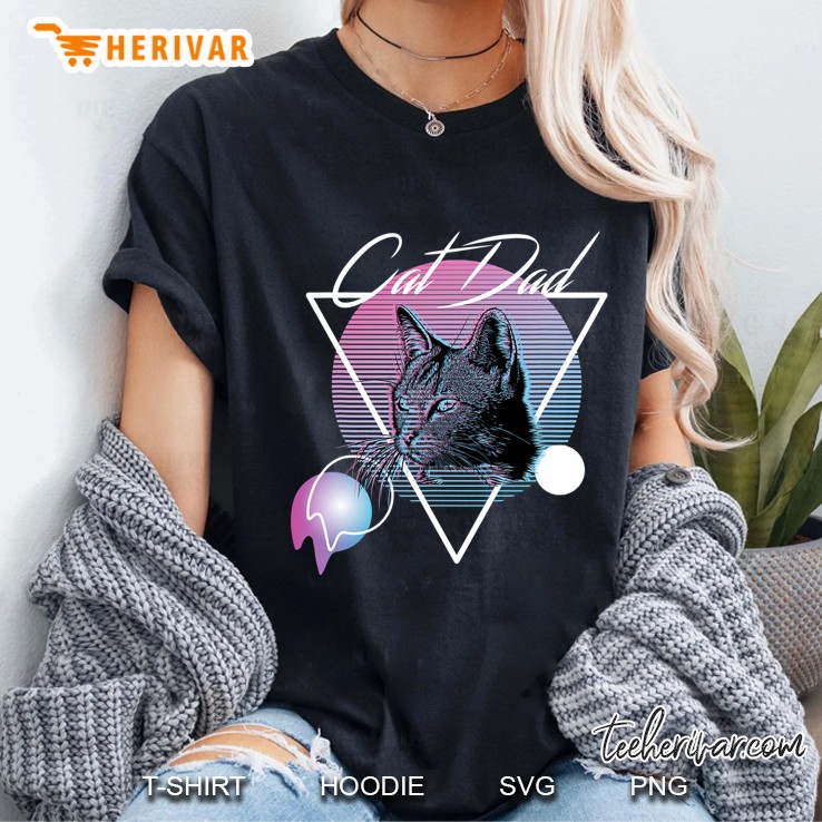Cat Dad Retro Vaporwave Aesthetic Art Style Ladies Tee