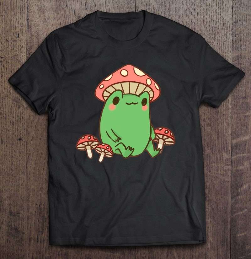 Cottagecore Aesthetic Cute Tee T-Shirt Frog on Mushroom