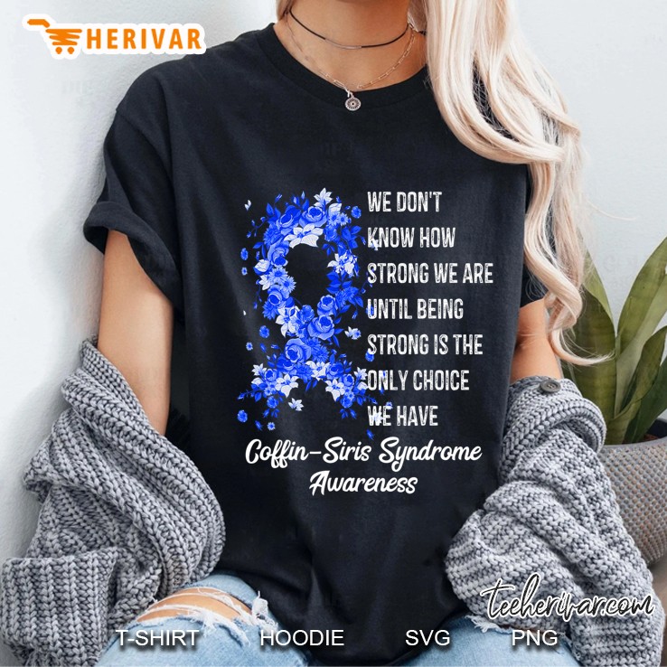 Coffin-Siris Syndrome Awareness Floral Pattern Blue Ribbon Ladies Tee
