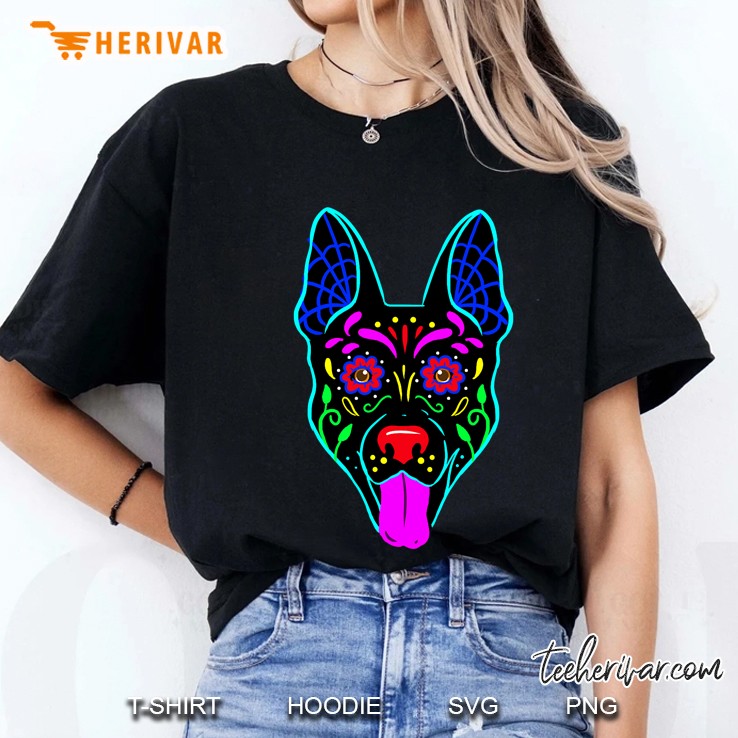 German Shepherd Skull Dia De Los Muertos Day Of The Dead Ladies Tee
