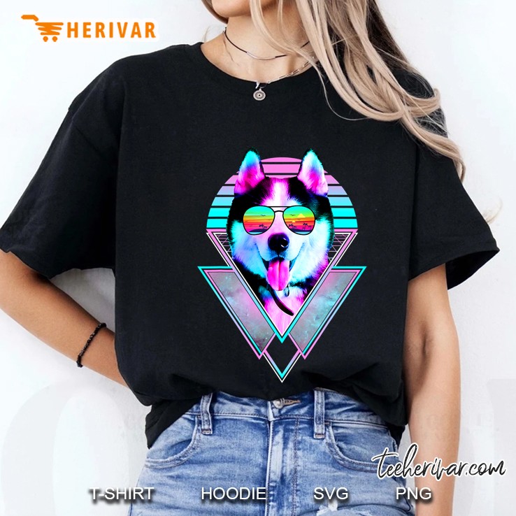 Husky Dog Sunglasses Vintage Retro Vaporwave Beach Vibe Ladies Tee