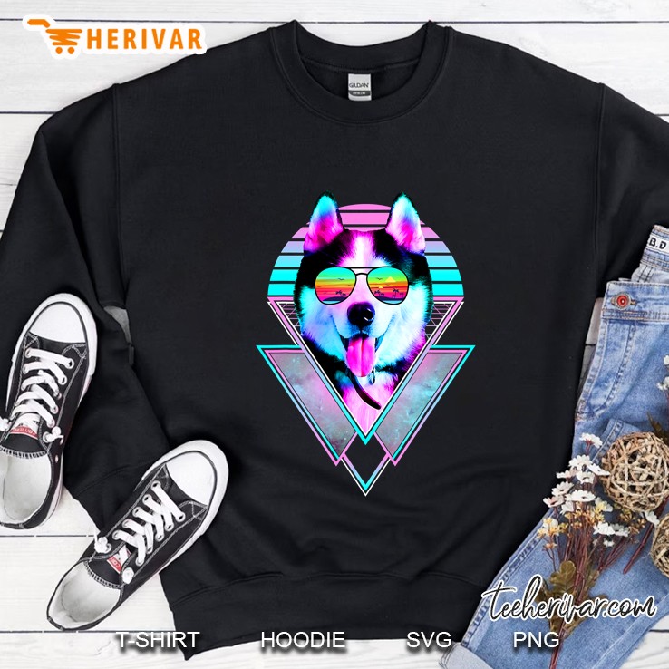 Husky Dog Sunglasses Vintage Retro Vaporwave Beach Vibe Sweatshirt
