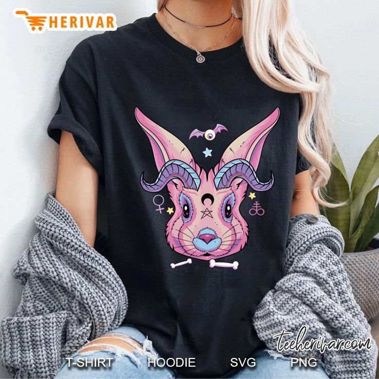 Creepy Satanic Bunny Occult Gothic Pentagram Rabbit Nu Goth Ladies Tee