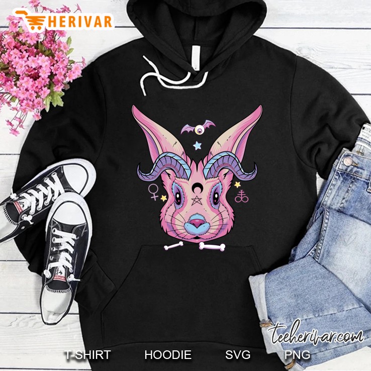 Creepy Satanic Bunny Occult Gothic Pentagram Rabbit Nu Goth Hoodie