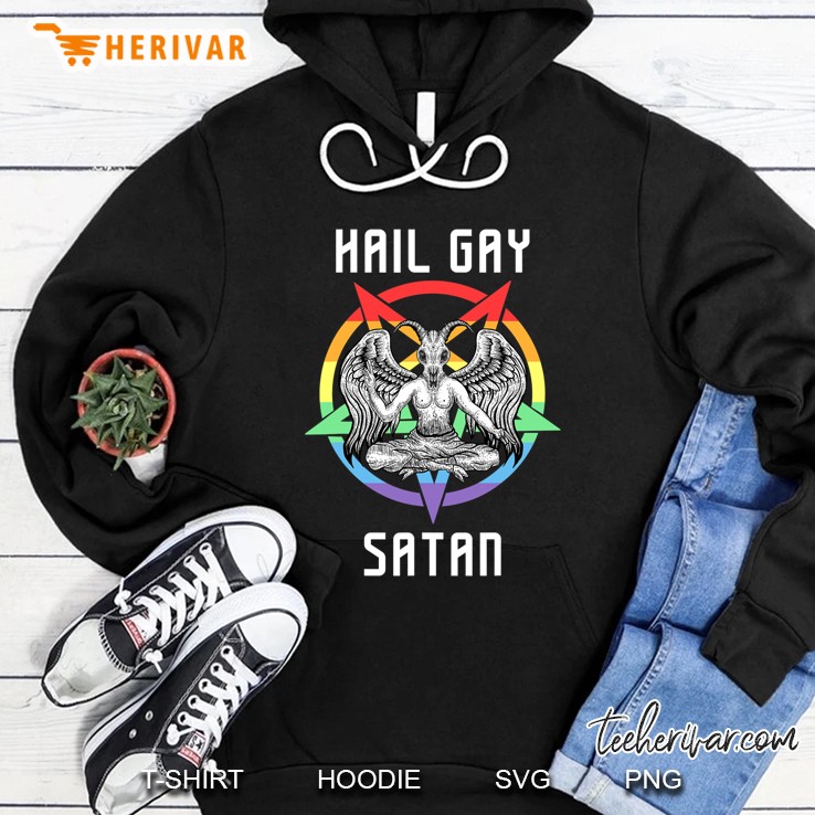 Funny Hail Gay Satan Lgbt Goth Gay Pride Baphomet Hoodie
