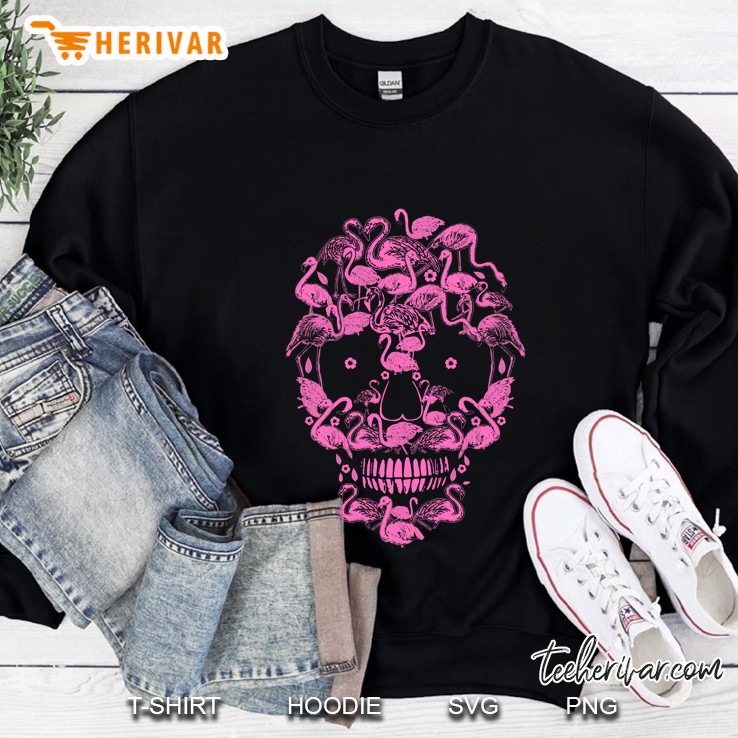 Pink Skull Flamingo - Flamingo Skull Flock Of Bird Sweatshirt