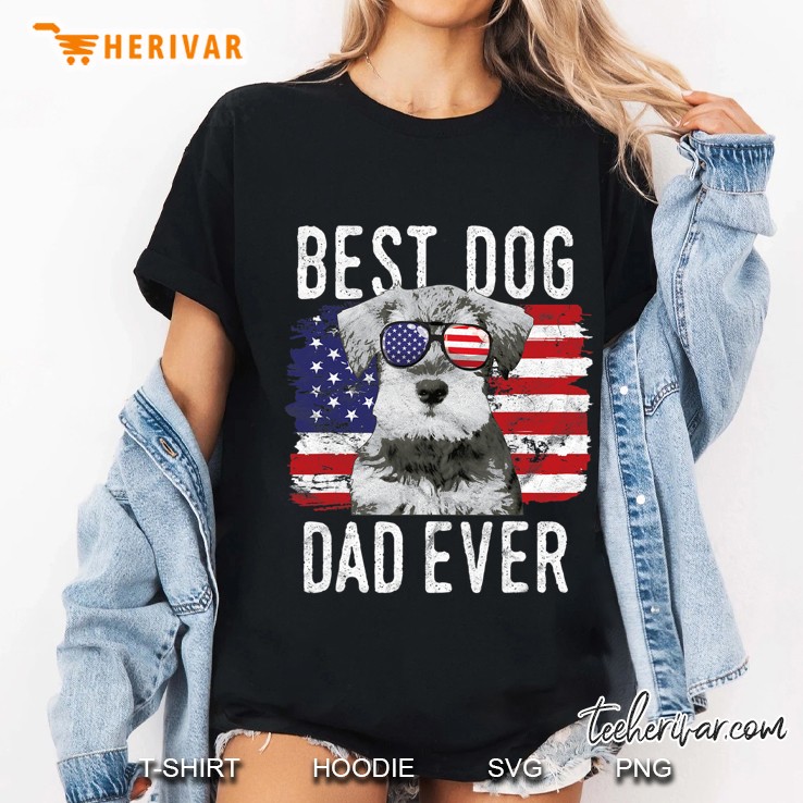 Mens American Flag Best Dog Dad Ever Miniature Schnauzer Usa Ladies Tee
