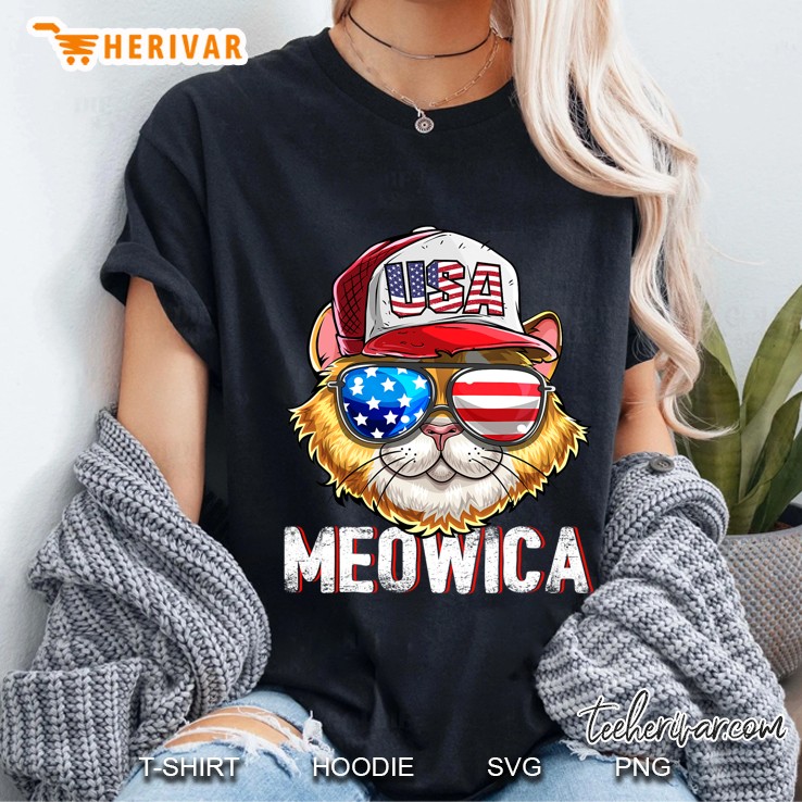 Meowica American Flag Cat 4Th Of July Trucker Hat Costume Ladies Tee
