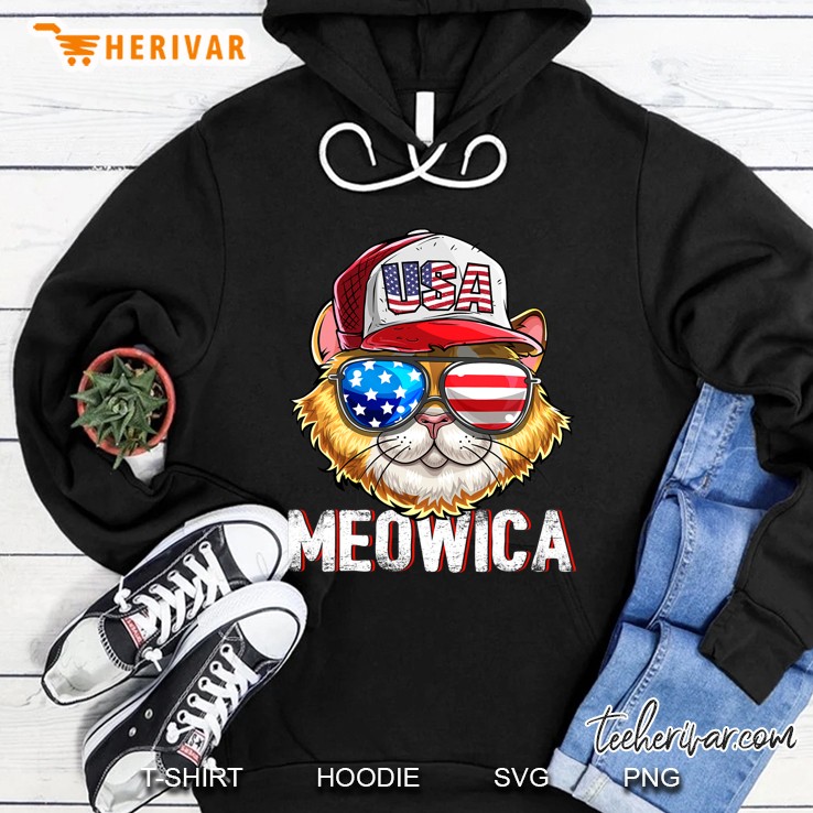 Meowica American Flag Cat 4Th Of July Trucker Hat Costume Hoodie