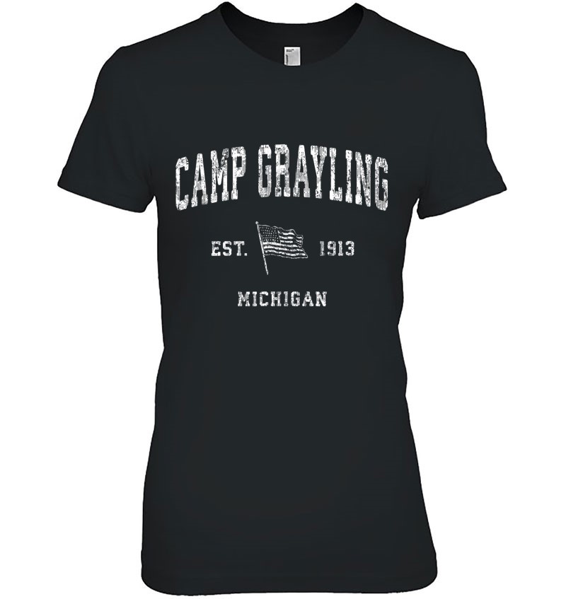 Camp Grayling Michigan Mi Vintage Us Flag Sports Tee Mugs