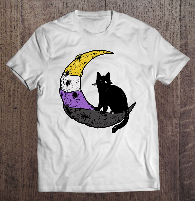Nonbinary Moon Space Cat Lgbt Pride With Nb Non-Binary Flag T-Shirts ...