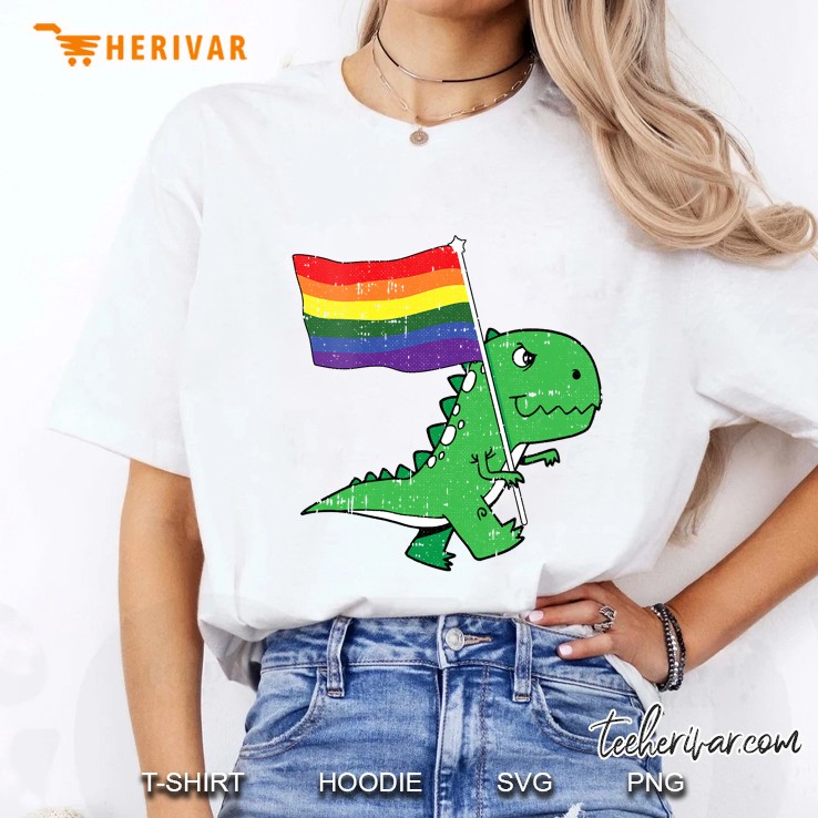 T-Rex Gay Pride Flag Funny Dino-Saur Lgbtq Proud Ally V-Neck Ladies Tee