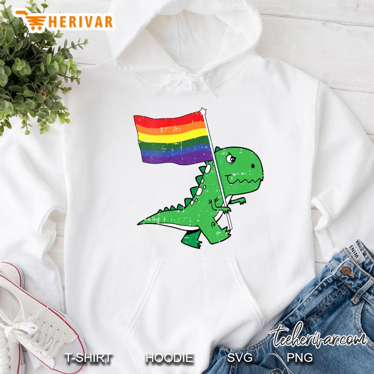 T-Rex Gay Pride Flag Funny Dino-Saur Lgbtq Proud Ally V-Neck Hoodie