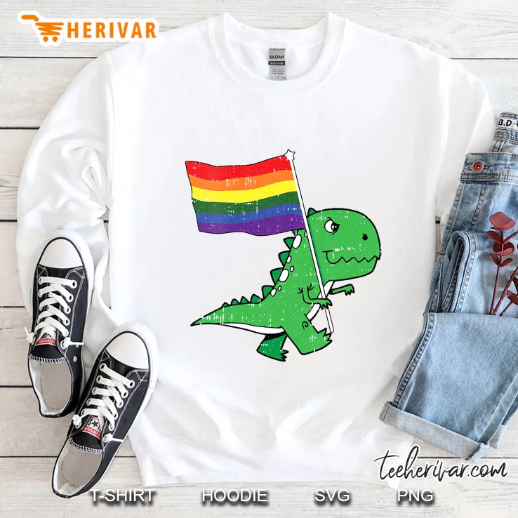 T-Rex Gay Pride Flag Funny Dino-Saur Lgbtq Proud Ally V-Neck Sweatshirt