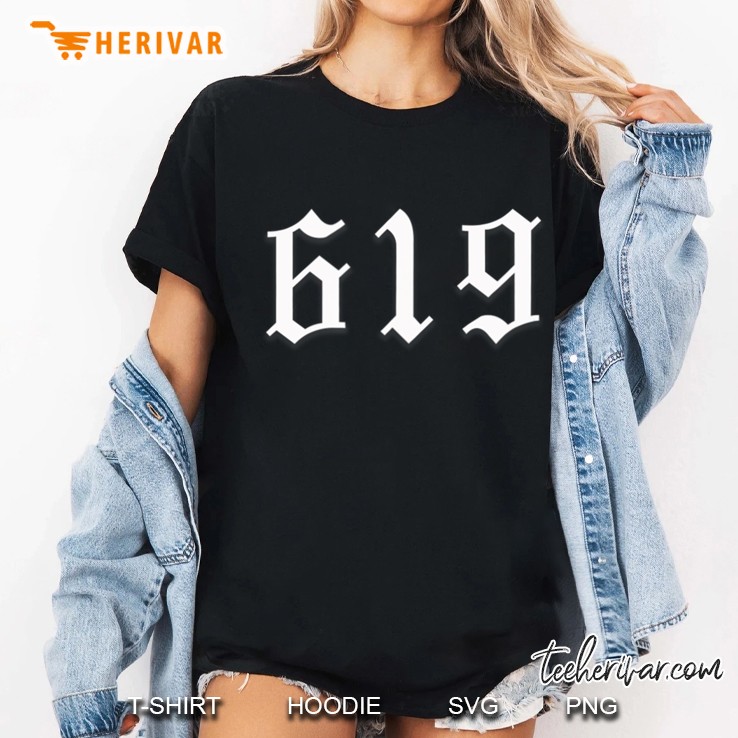 San Diego Area Code 619 Old English Style Ladies Tee