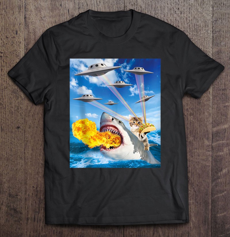 Cat Riding Sharks T-Shirt