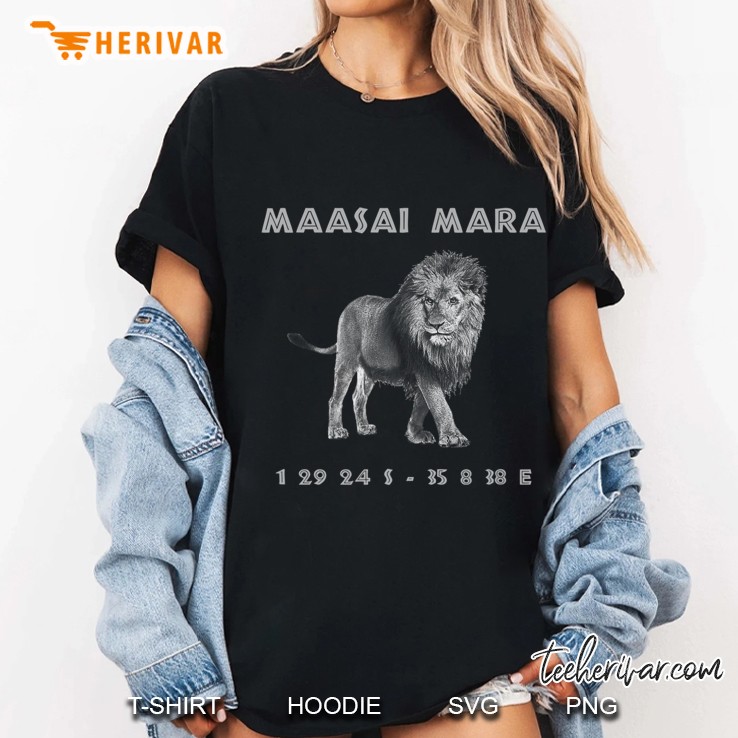Maasai Mara Coordinates Lion For Nature Lovers Ladies Tee