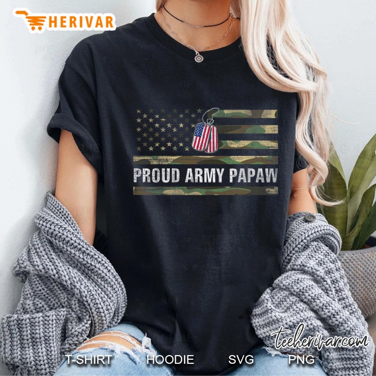 Vintage American Flag Proud Army Papaw Veteran Day Gift Ladies Tee