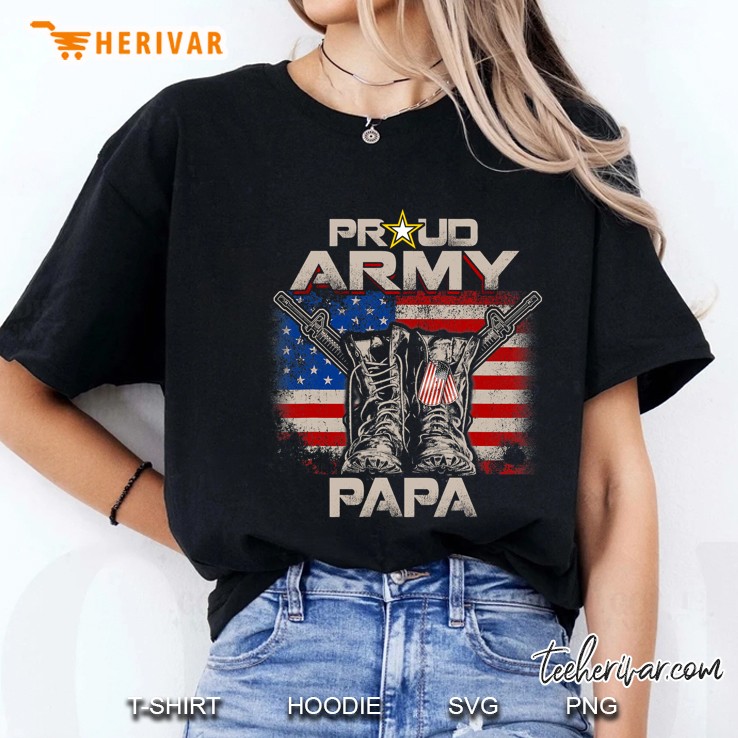 Proud Army Papa America Flag Us Military Pride Ladies Tee