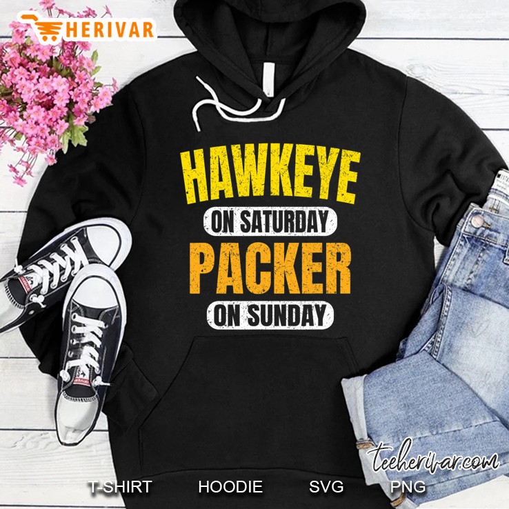 Hawkeye On Saturday Packer On Sunday Funny Green Bay Vintage Hoodie
