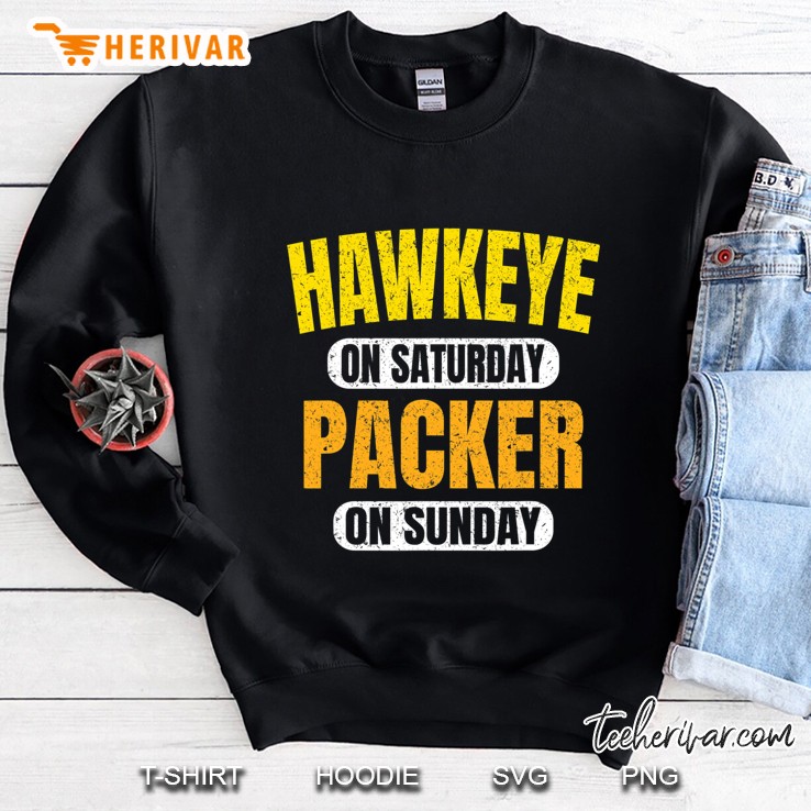 Hawkeye On Saturday Packer On Sunday Funny Green Bay Vintage Sweatshirt