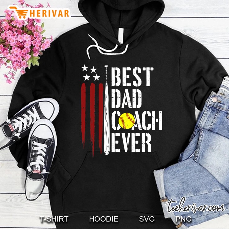 Mens Best Dad Coach Ever American Flag Softball Dad Fathers Day Hoodie