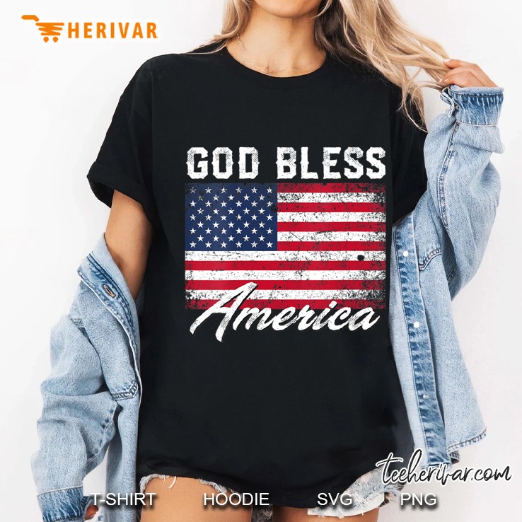 Womens God Bless America Usa Flag 4Th Of July Patriotic V-Neck Ladies Tee