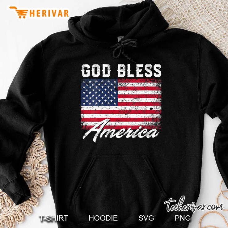 Womens God Bless America Usa Flag 4Th Of July Patriotic V-Neck Hoodie