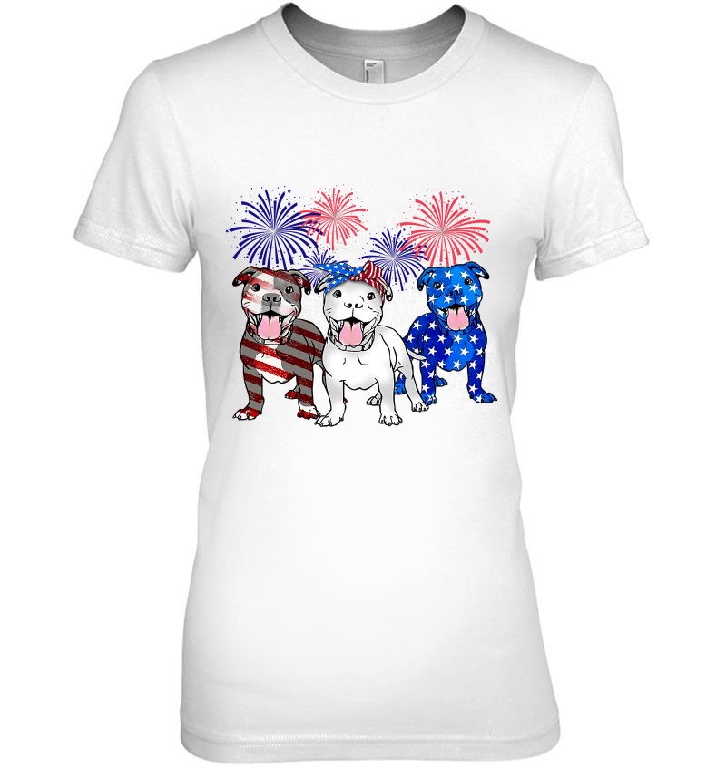 American Pitbull Dog Firework 4Th Of July Usa Flag Patriotic T-Shirts ...