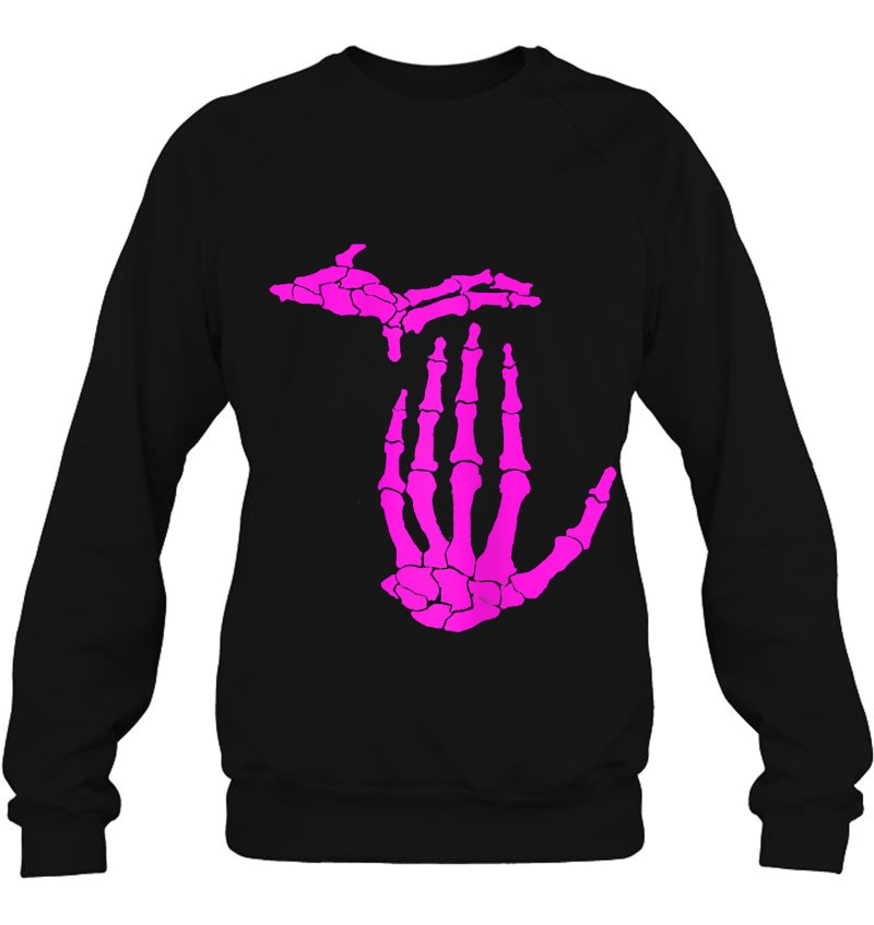 Womens Michigan Pink Skeleton Hand Sweatshirt