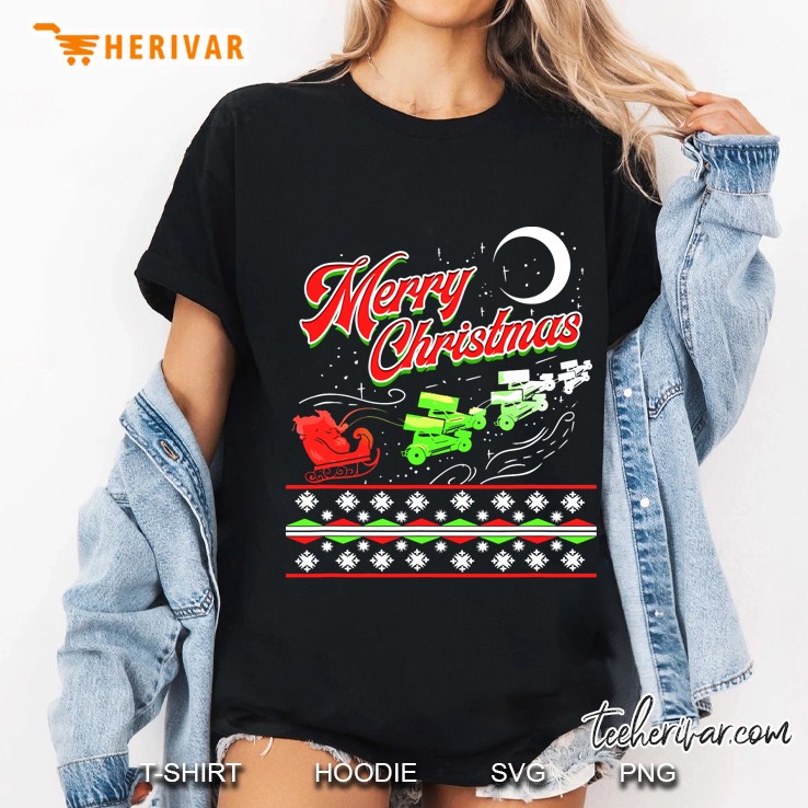 Sprint Car Racing Christmas Santa Sleigh Motorsports Ladies Tee