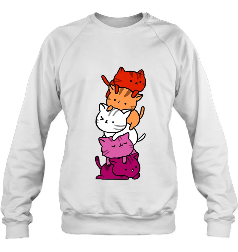 Kawaii Cat Pile Orange Pink Lesbian Pride Sweatshirt