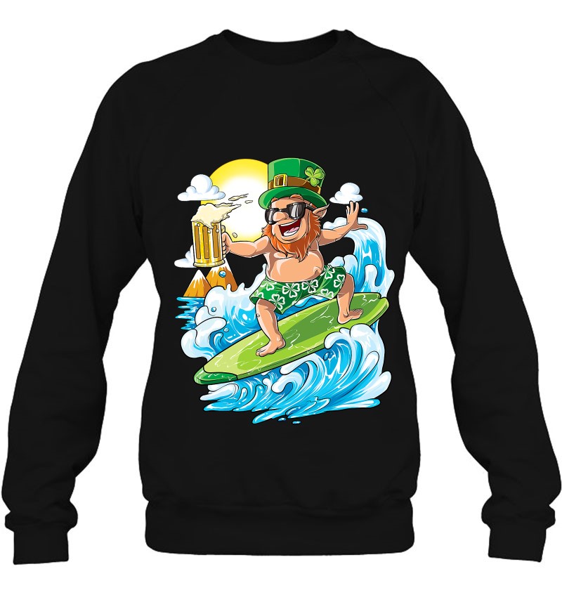 Leprechaun Hawaiian Surfing St Patricks Day Hawaii Men Beer Sweatshirt