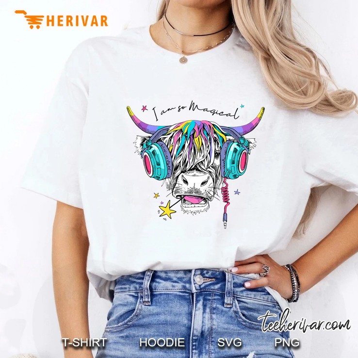 Cute Cow Hairy Coo With Rainbow Long Hair Unicorn Horns Ladies Tee